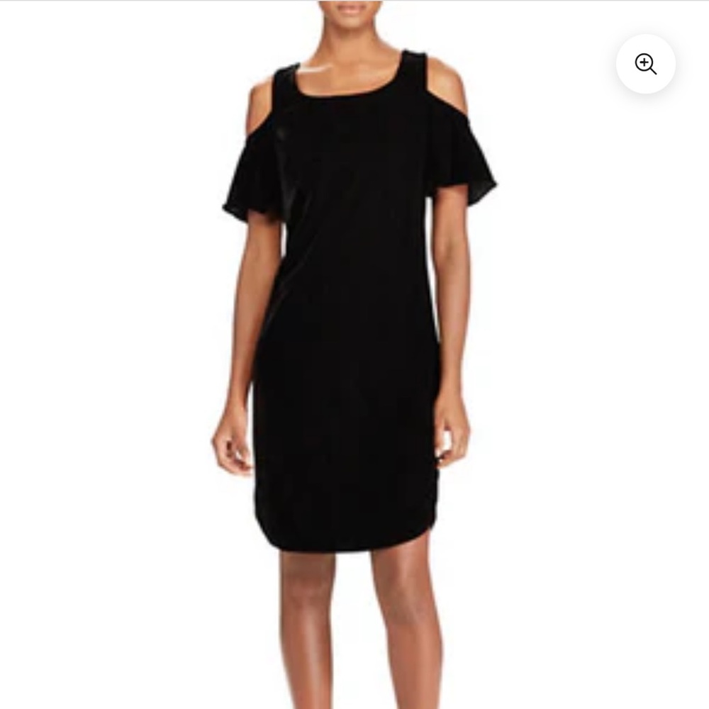 Ralph Lauren Black Cold Shoulder Velvet Short Sleeve Shift Dress size 10 NWT